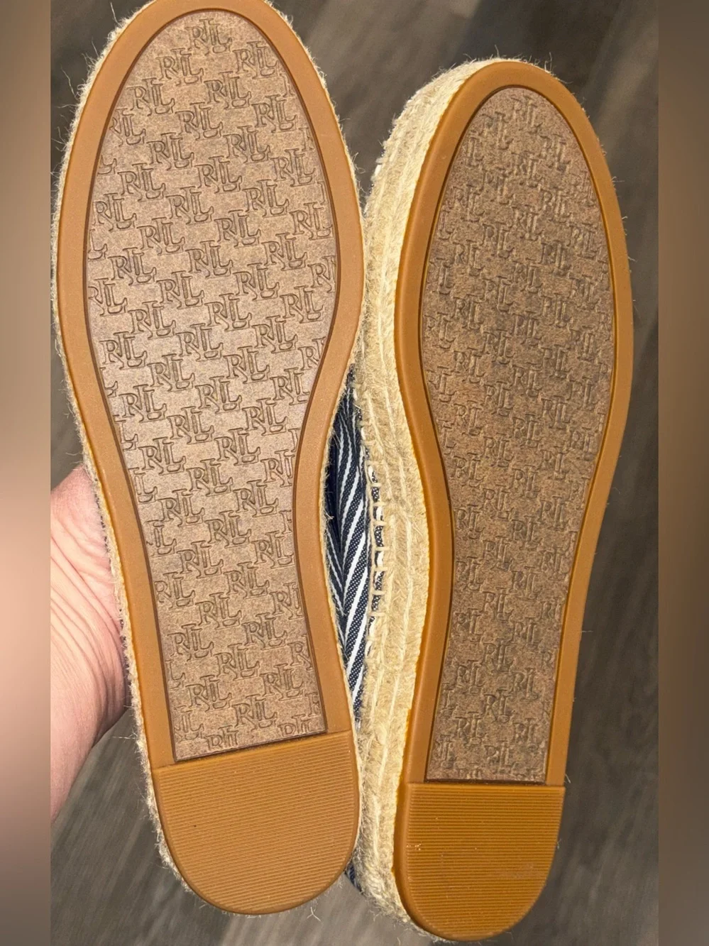 NWOT Lauren Ralph Lauren Luize Striped Canvas Ballet Espadrille Flats 8.5 Navy